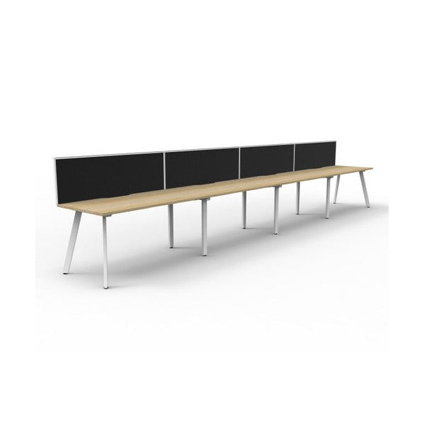 Rapidline Eternity Single Sided 4 Person Workstation 1500 x 750mm with Screen Natural Oak / White Satin