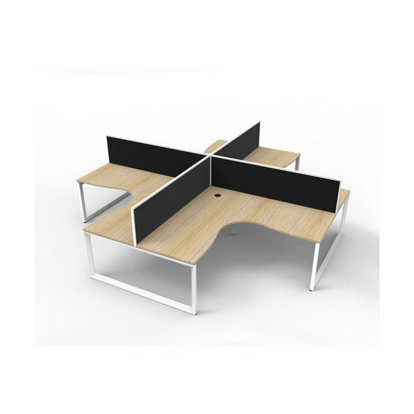Rapidline Deluxe Rapid Infinity 4 Person Corner Workstation Loop Leg 1500 x 1500 x 750mm with Screen Natural Oak / White Satin