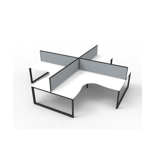 Rapidline Deluxe Rapid Infinity 4 Person Corner Workstation Loop Leg 1500 x 1500 x 750mm with Screen Natural White / Black Satin