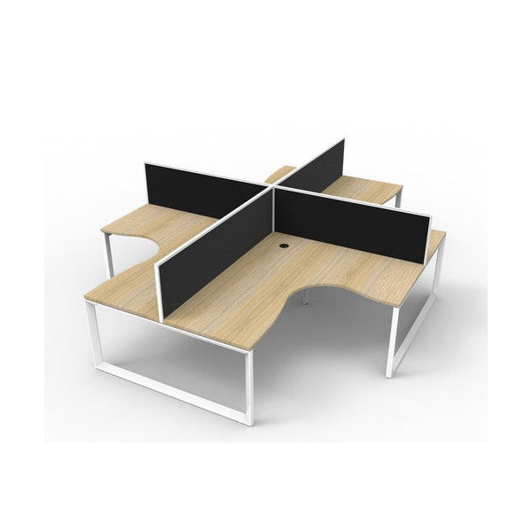 Rapidline Deluxe Rapid Infinity 4 Person Corner Workstation Loop Leg 1800 x 1500 x 750mm with Screen Natural Oak / White Satin