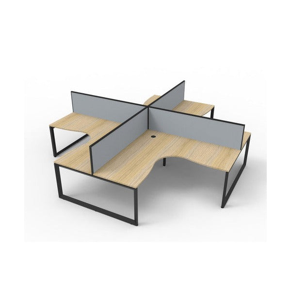 Rapidline Deluxe Rapid Infinity 4 Person Corner Workstation Loop Leg 1800 x 1800 x 750mm with Screen Natural Oak / Black Satin