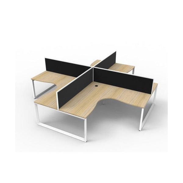 Rapidline Deluxe Rapid Infinity 4 Person Corner Workstation Loop Leg 1800 x 1800 x 750mm with Screen Natural Oak / White Satin