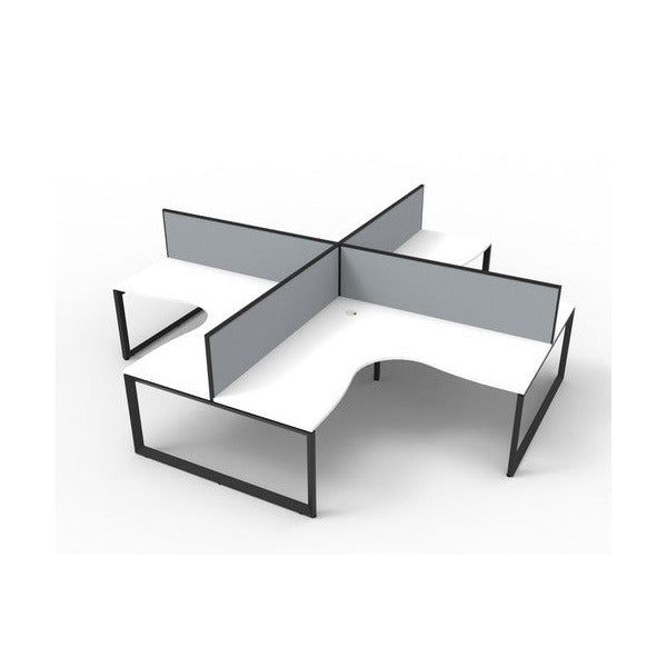 Rapidline Deluxe Rapid Infinity 4 Person Corner Workstation Loop Leg 1800 x 1800 x 750mm with Screen Natural White / Black Satin