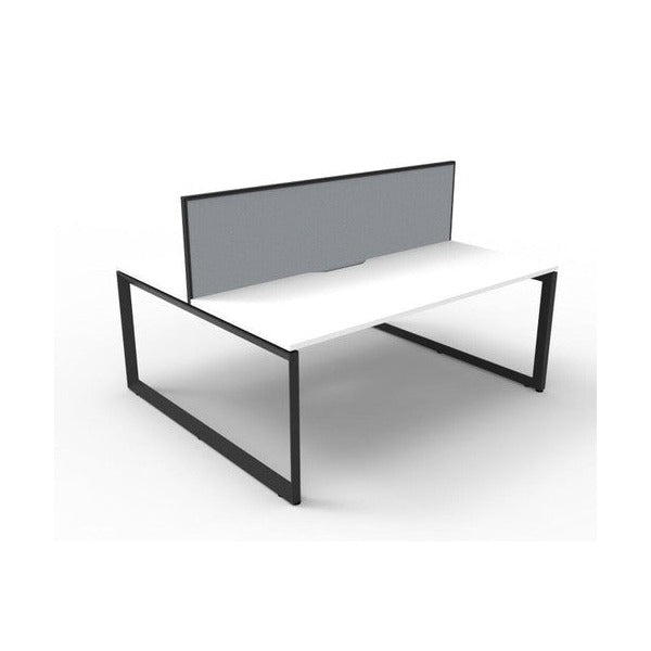 Rapidline Deluxe Infinity Back to Back 2 Person Workstation Loop Leg 1500 x 750mm with Screen Natural White / Black Satin
