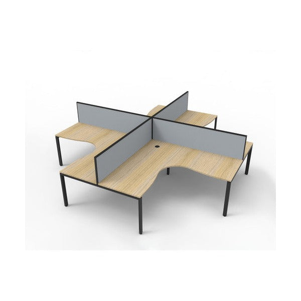 Rapidline Deluxe Infinity 4 Person Corner Workstation Profile Leg 1500 x 1500mm with Screen Natural Oak / Black Satin