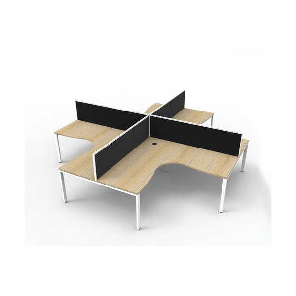 Rapidline Deluxe Infinity 4 Person Corner Workstation Profile Leg 1500 x 1500mm with Screen Natural Oak / White Satin