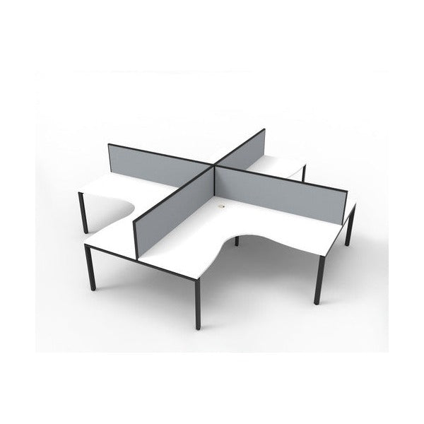 Rapidline Deluxe Infinity 4 Person Corner Workstation Profile Leg 1500 x 1500mm with Screen Natural White / Black Satin