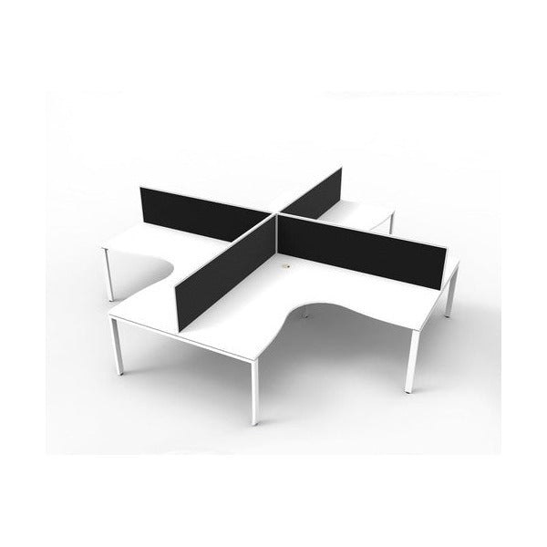 Rapidline Deluxe Infinity 4 Person Corner Workstation Profile Leg 1500 x 1500mm with Screen Natural White / White Satin