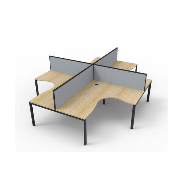 Rapidline Deluxe Infinity 4 Person Corner Workstation Profile Leg 1800 x 1500mm with Screen Natural Oak / Black Satin