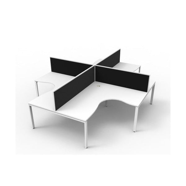Rapidline Deluxe Infinity 4 Person Corner Workstation Profile Leg 1800 x 1500mm with Screen Natural White / White Satin