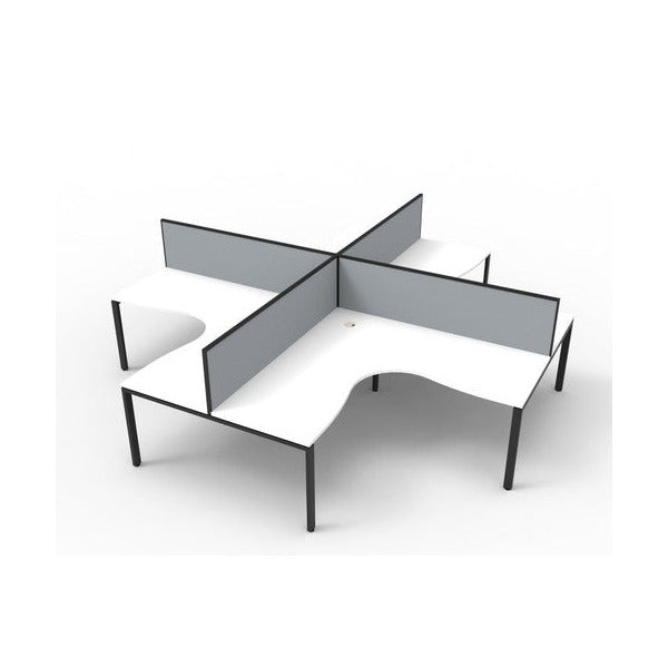 Rapidline Deluxe Infinity 4 Person Corner Workstation Profile Leg 1800 x 1800mm with Screen Natural White / Black Satin