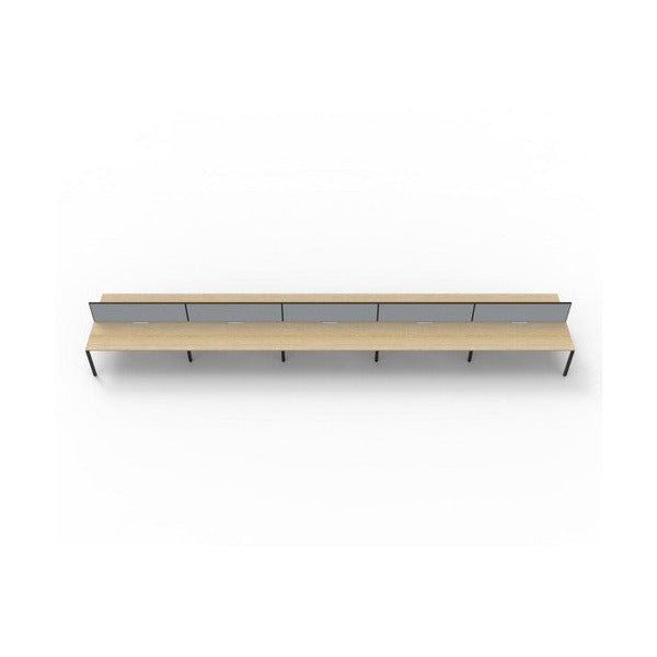 Rapidline Deluxe Infinity Back to Back 10 Person Workstation Profile Leg 1500 x 750mm with Screen Natural Oak / Black Satin