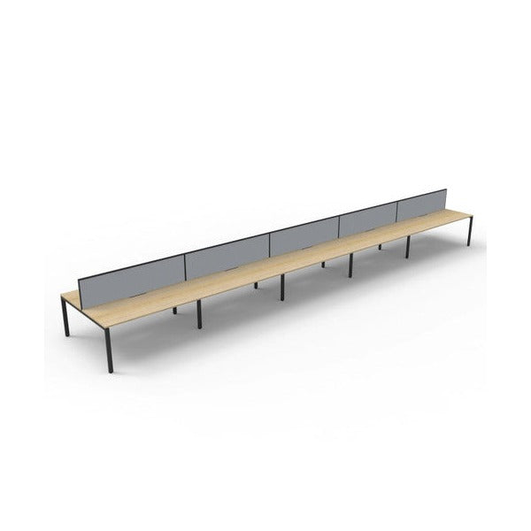 Rapidline Deluxe Infinity Back to Back 10 Person Workstation Profile Leg 1500 x 750mm with Screen Natural Oak / Black Satin