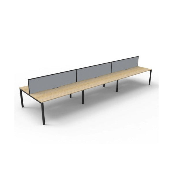 Rapidline Deluxe Infinity Back to Back 6 Person Workstation Profile Leg 1800 x 750mm with Screen Natural Oak / Black Satin