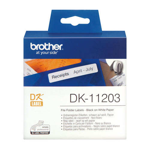 Brother DK-11203 17mm x 87mm Black on White File Folder Label Roll