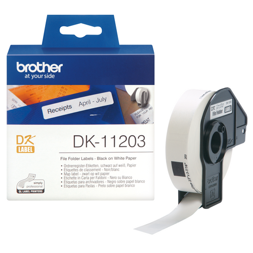 Brother DK-11203 17mm x 87mm Black on White File Folder Label Roll