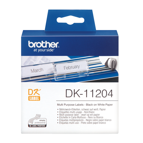Brother DK-11204 17mm x 54mm Black on White Multi Purpose Label Roll
