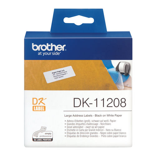 Brother DK-11208 38mm x 90mm Black on White Large Address Label Roll