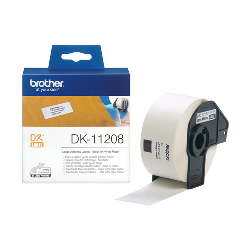 Brother DK-11208 38mm x 90mm Black on White Large Address Label Roll