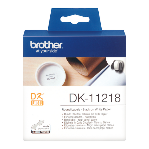 Brother DK-11218 24mm Round Black on White Label Roll