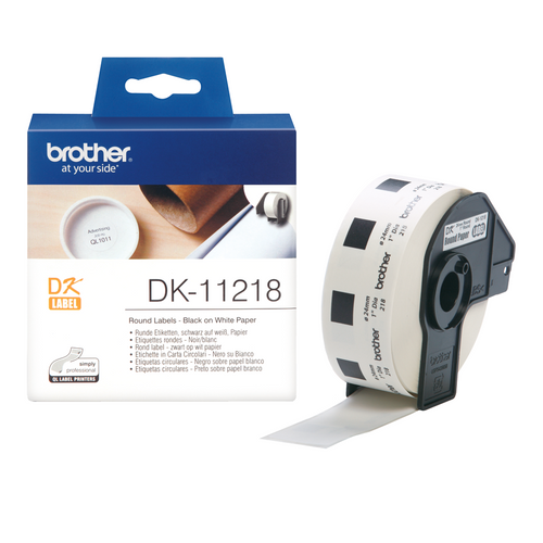 Brother DK-11218 24mm Round Black on White Label Roll