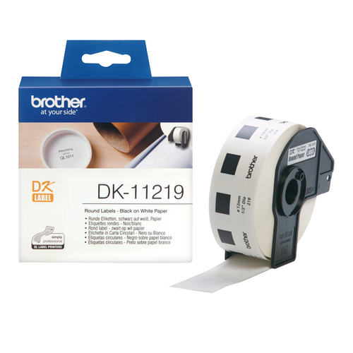Brother DK-11219 12mm Round Black on White Label Roll