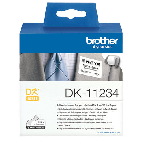 Brother DK-11234 60mm x 86mm Black on White Name Badge Label Roll