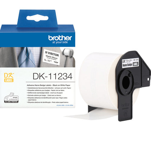 Brother DK-11234 60mm x 86mm Black on White Name Badge Label Roll