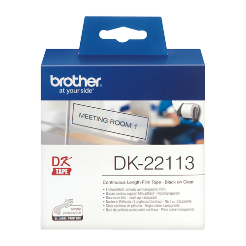 Brother DK-22113 62mm x 15.24m Black on Clear Continuous Film Label Roll