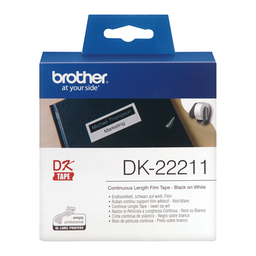 Brother DK-22211 29mm x 15.24m Black on White Continuous Film Label Roll