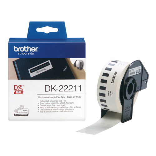 Brother DK-22211 29mm x 15.24m Black on White Continuous Film Label Roll