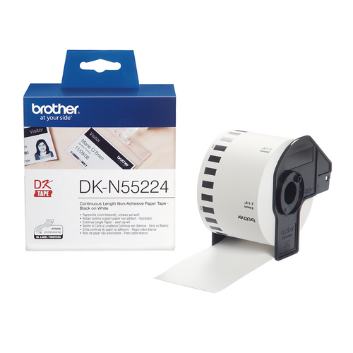 Brother DK-N55224 54mm x 30.48m Black on White Non-Adhesive Paper Roll
