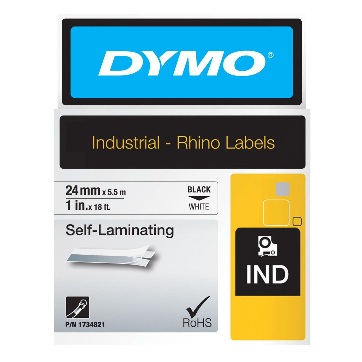 Dymo Rhino Self-Laminating Label Tape 24mm x 5.5m Black on White