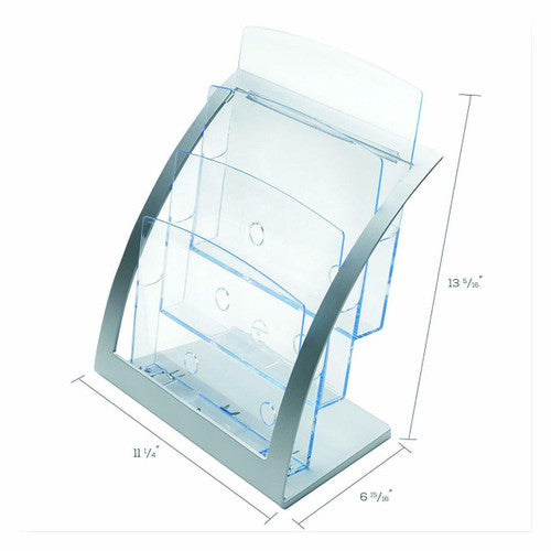 Deflecto 3 Pocket 3 Tier Curved Brochure Holder A4 Silver Clear