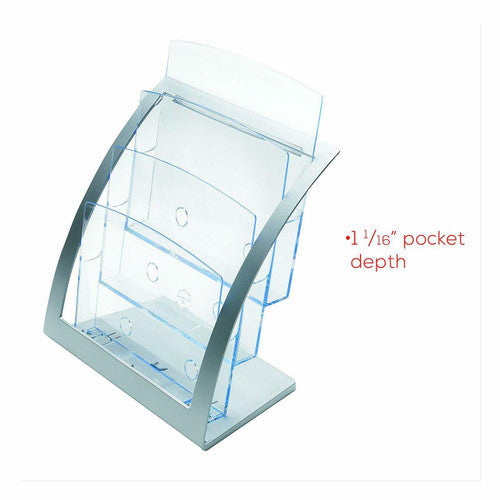 Deflecto 3 Pocket 3 Tier Curved Brochure Holder A4 Silver Clear