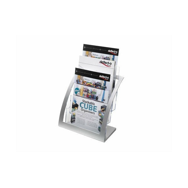 Deflecto 3 Pocket 3 Tier Curved Brochure Holder A4 Silver Clear
