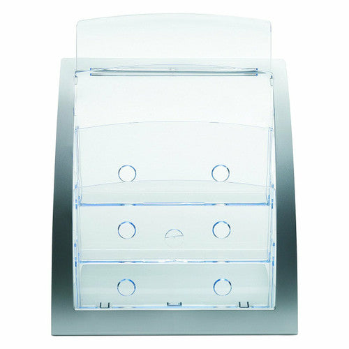 Deflecto 3 Pocket 3 Tier Curved Brochure Holder A4 Silver Clear