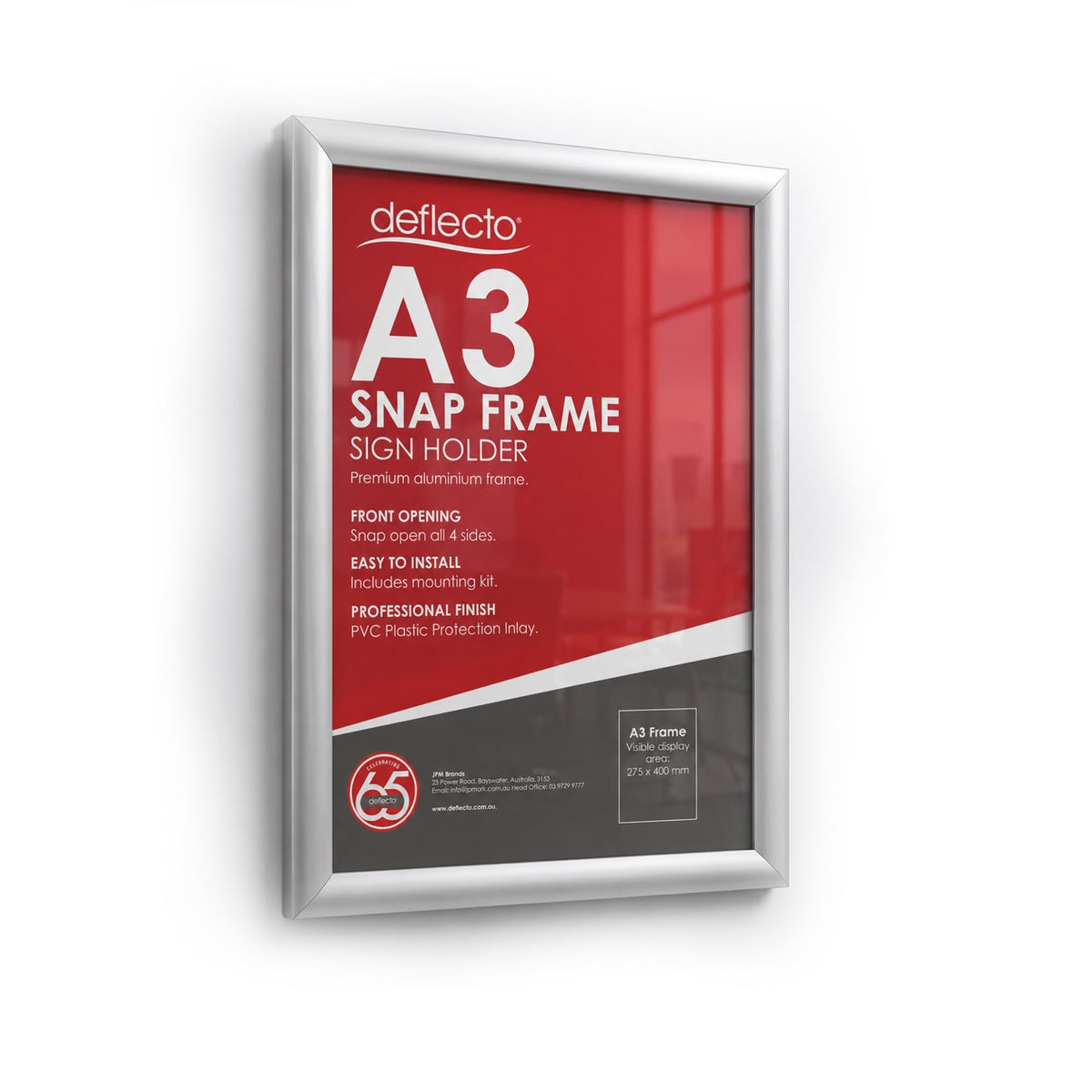 Deflecto A3 Silver Snap Frame 25mm Profile