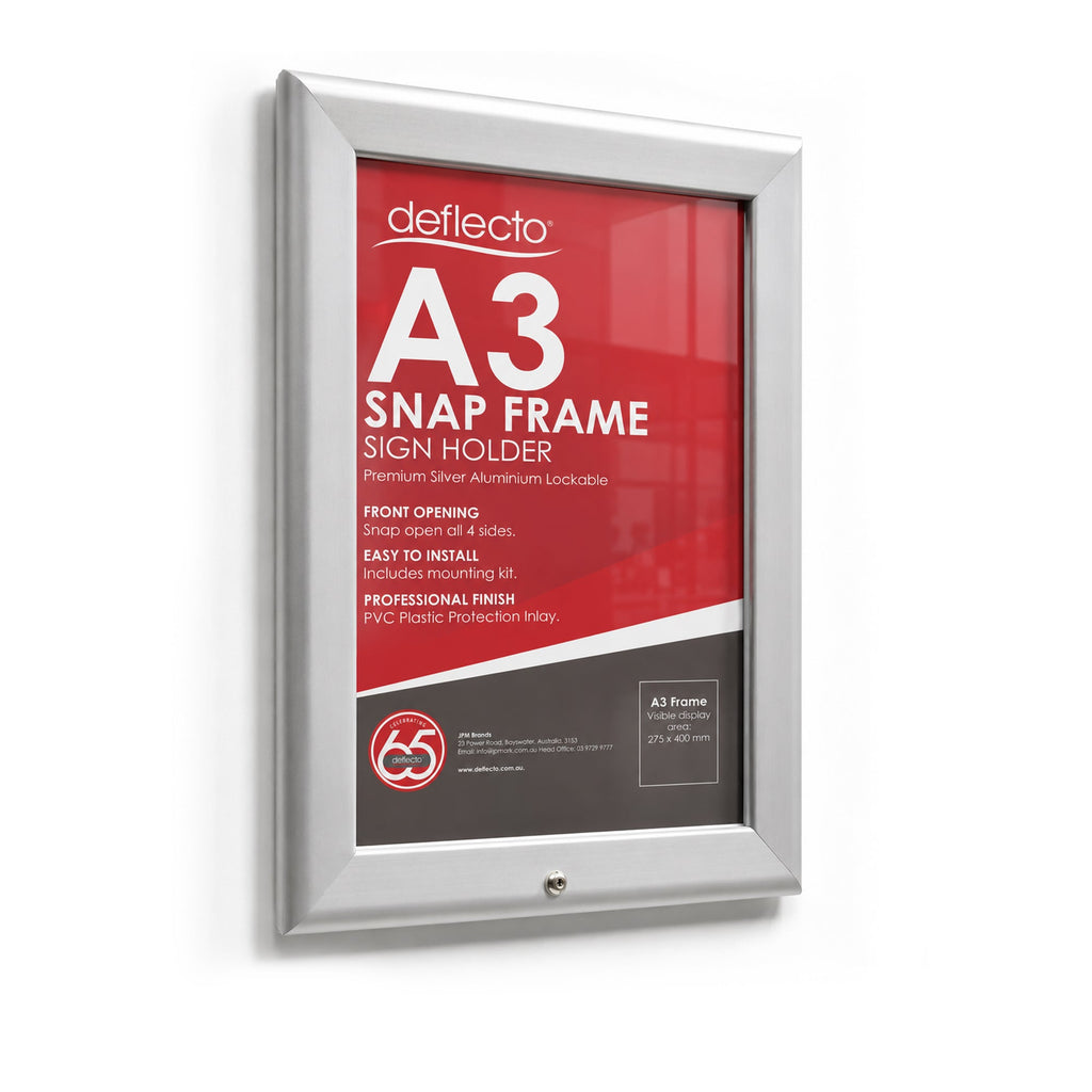 Deflecto A3 Silver Lockable Snap Frame 32mm Profile