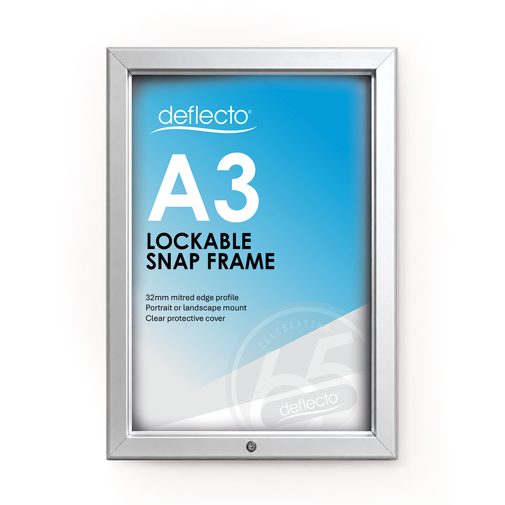 Deflecto A3 Silver Lockable Snap Frame 32mm Profile