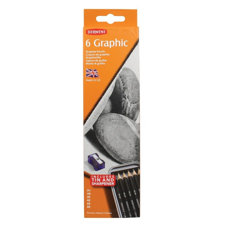 Derwent Academy Graphic Pencil Tin of 6 Includes Sharpener Box of 6
