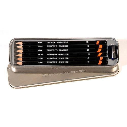 Derwent Academy Graphic Pencil Tin of 6 Includes Sharpener Box of 6