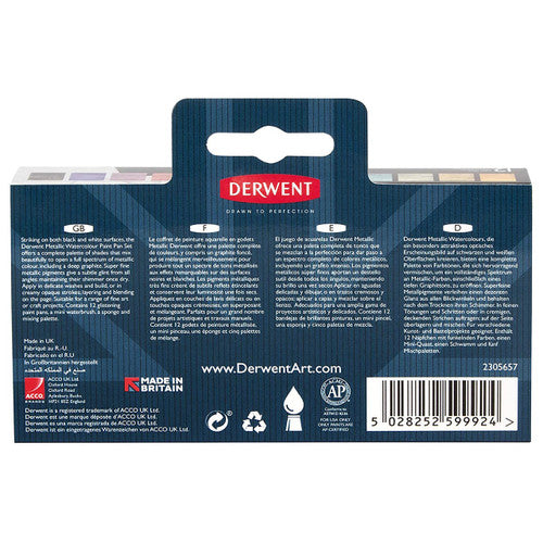 Derwent Inktense Paint Pan Palette 12 Metallic Pack of 6