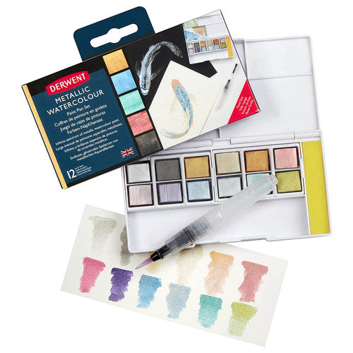 Derwent Inktense Paint Pan Palette 12 Metallic Pack of 6