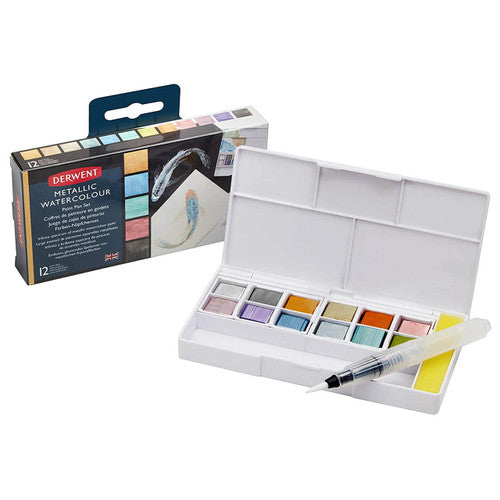 Derwent Inktense Paint Pan Palette 12 Metallic Pack of 6