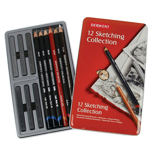 Derwent Academy Sketching Mixed Media Tin of 12 Box of 6