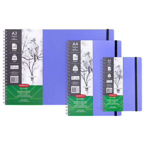 Derwent Academy Visual Art Diary A4 Portrait 120 Page Very Peri Pack of 10