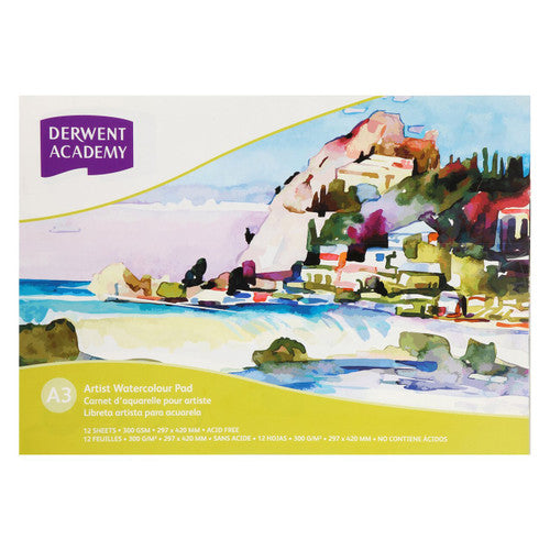 Derwent Academy Watercolour Pad A3 Landscape 12 Sheets