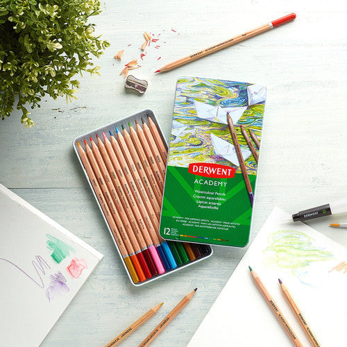 Derwent Academy Watercolour Pencils Assorted Tin of 12