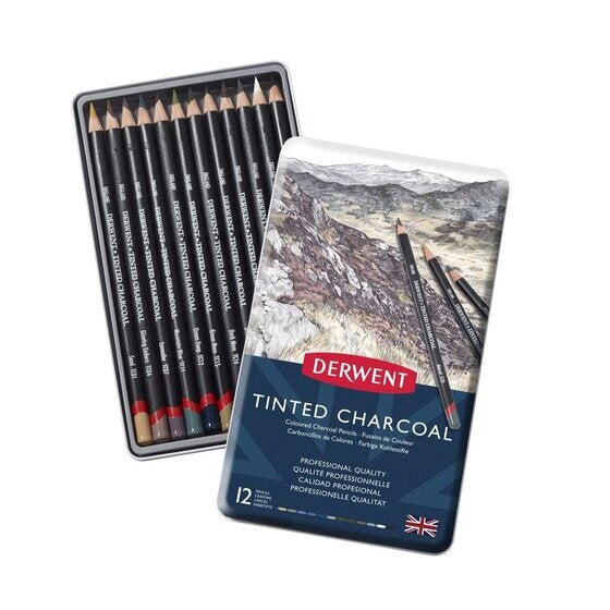 Derwent Tinted Charcoal Pencils Tin of 12 Box of 6